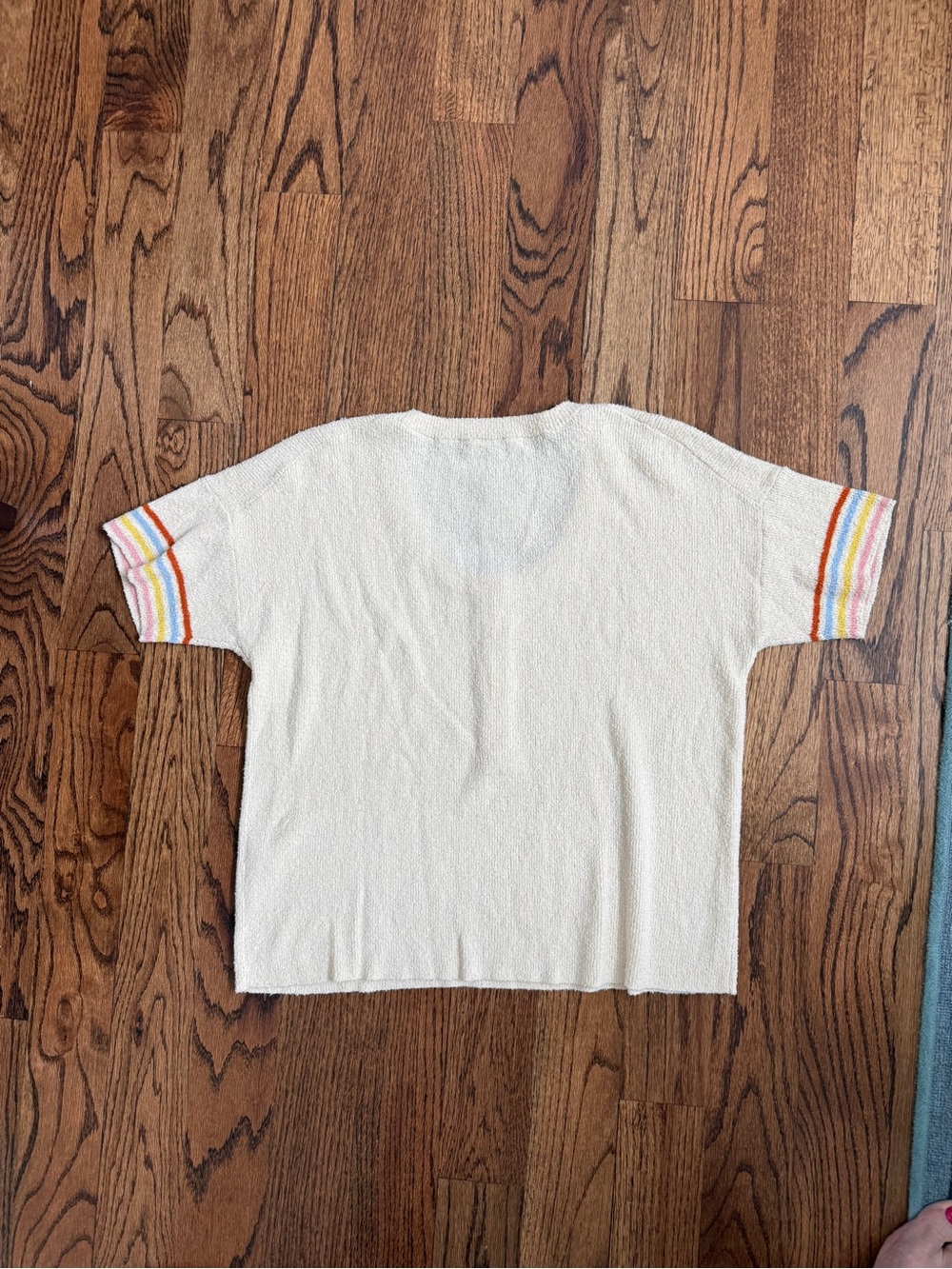 Madewell Cream Button-Front Sweater with Rainbow Stripe Cuff - Picture 6 of 6